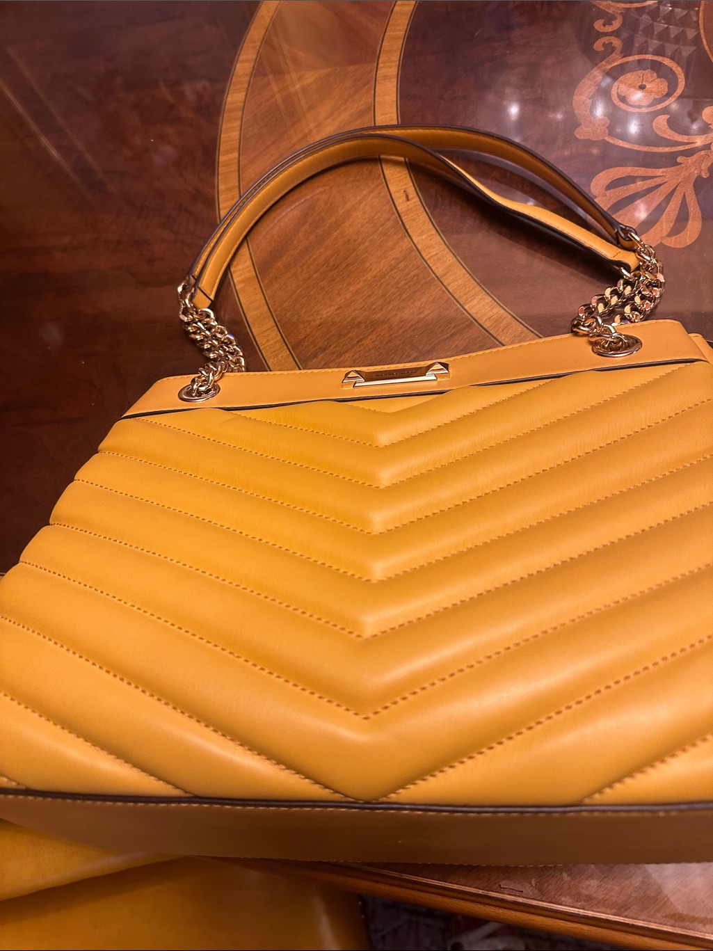 Michael Kors Quilted Chevron Shoulder Bag In Mustard